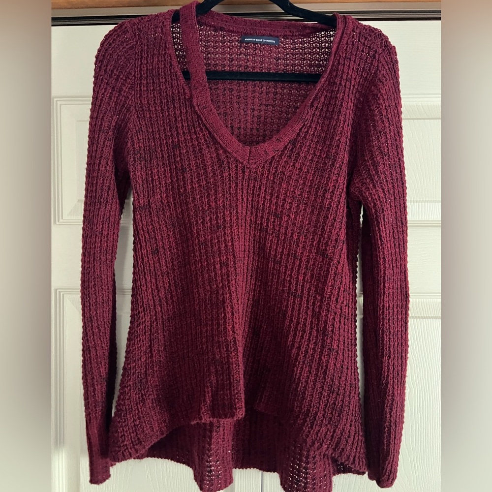 American Eagle Outfitters Burgundy V-Neck Sweater